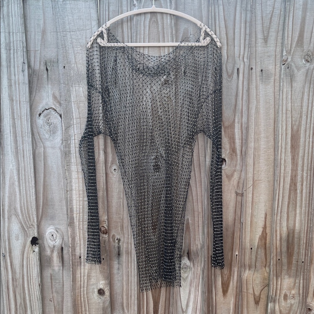 Black Sheer Mesh Long Sleeve Top
